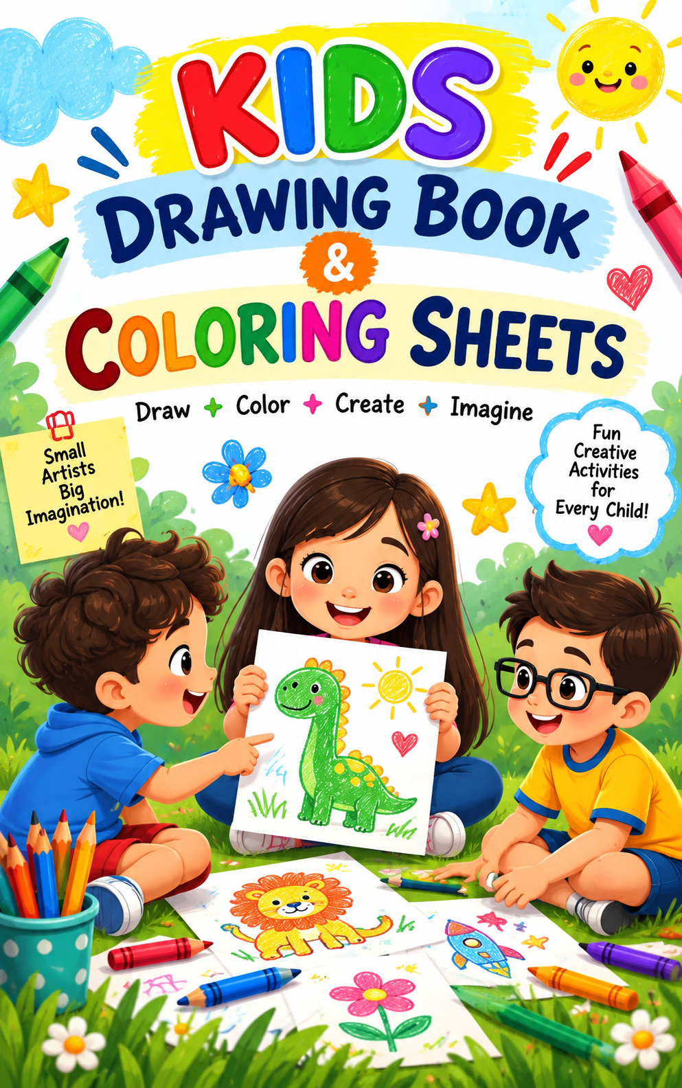 Kids Drawing Book and Coloring Sheets cover preview